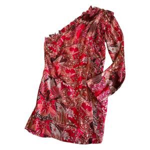 Chufy Khin Pink Floral Print One Shoulder Ruffled Dress Women’s Size Medium